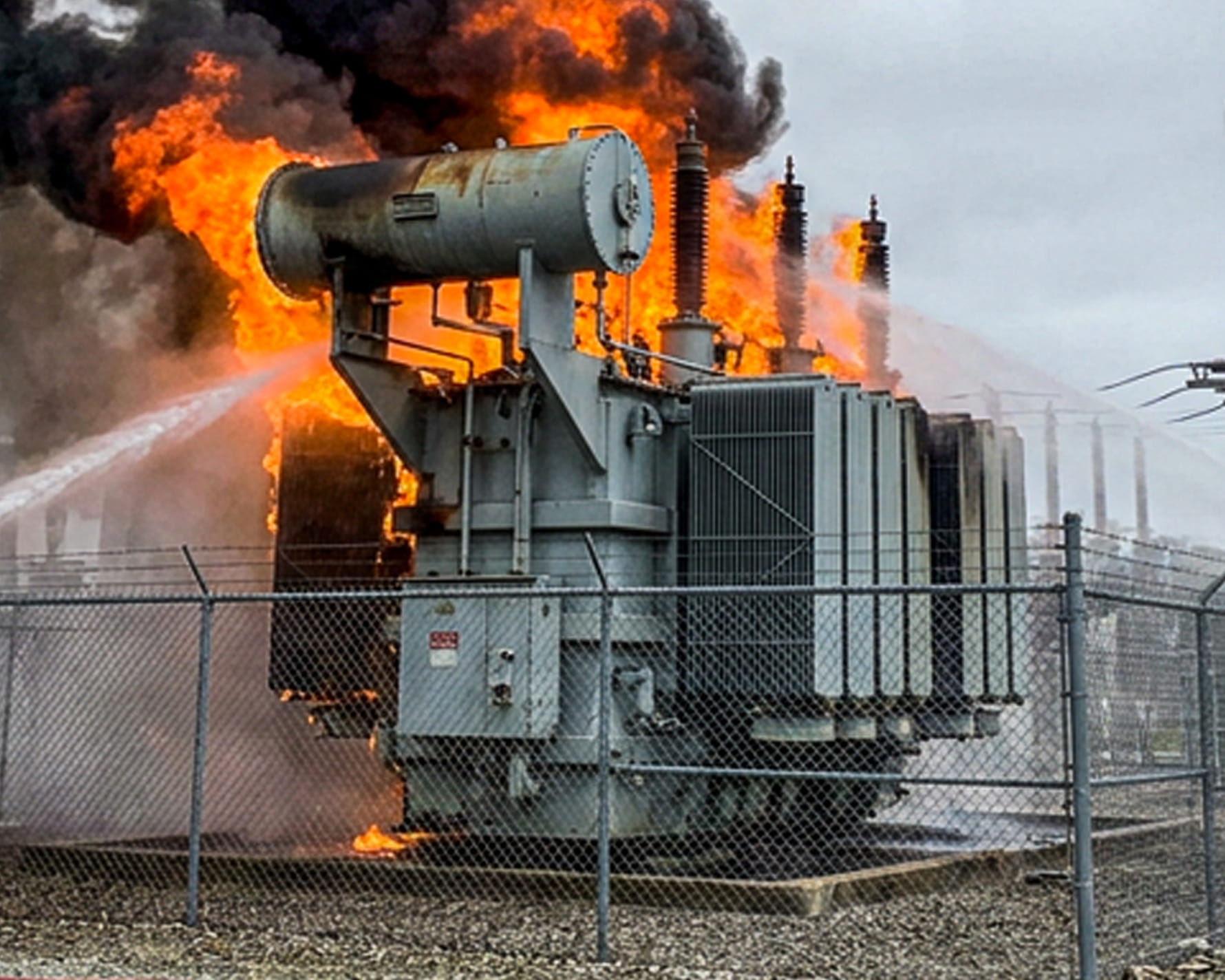 image of substation transformer on fire