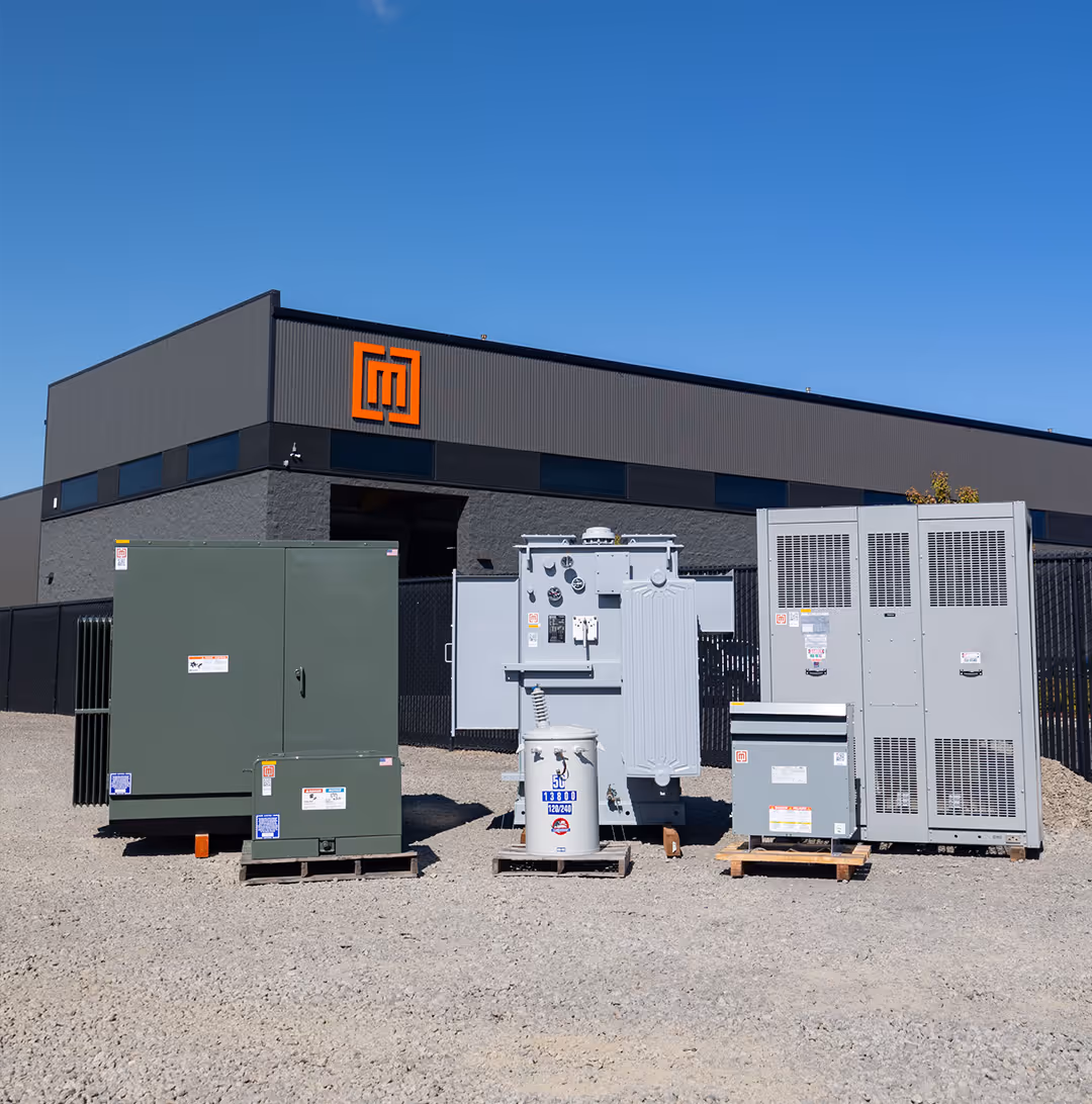 A padmount transformer outside a data center filled with fr3 fluid