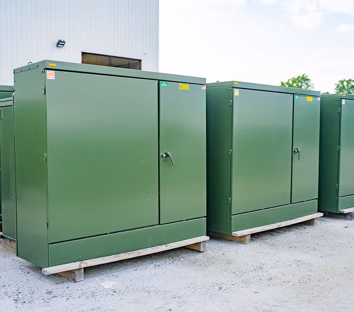 A group of padmount transformers
